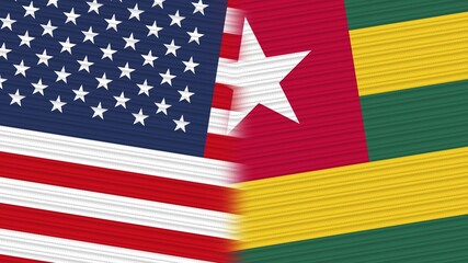 Togo and United States of America Flags Together Fabric Texture