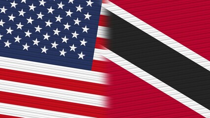 Trinidad and Tobago and United States of America Flags Together Fabric Texture