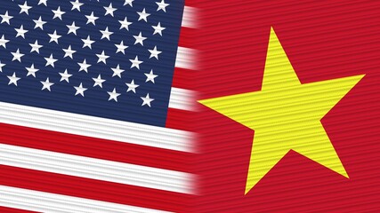 Vietnam and United States of America Flags Together Fabric Texture