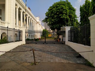 Kota tua, Jakarta, Indonesia - (06-10-2021) : Front view of the entrance to the museum building, which was locked during the pandemic