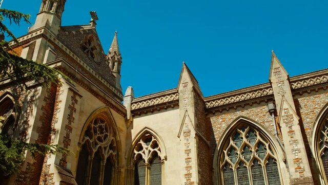 The exterior of St Albans Cathedral, in St Albans, Hertfordshire, England, whose architecture dates back to Norman times in 1077
