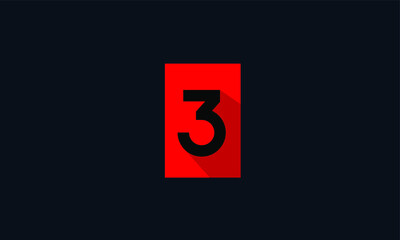 Red Unique Modern Number 3 Square Logo