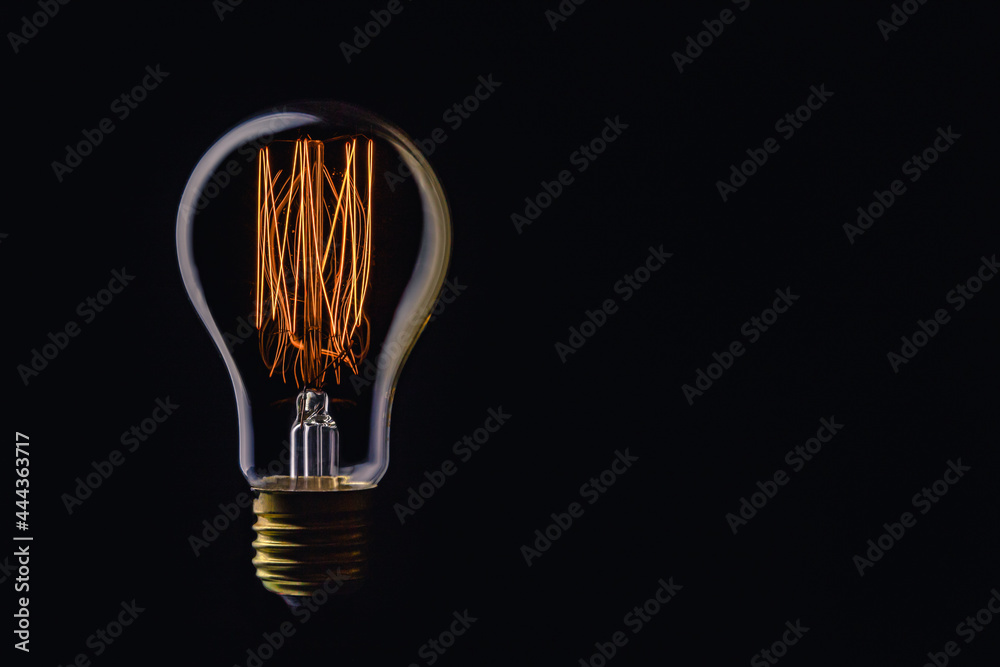 Wall mural light bulb on black background