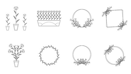 Premium vector, SET Floral Flower Frame Ornament Template