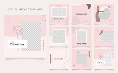 social media template blog fashion sale promotion. fully editable instagram and facebook square post frame organic sale poster. pink brown ad banner vector background