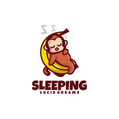 Vector Logo Illustration Sleeping Monkey Mascot Cartoon Style.