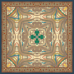traditional square scarf with different geometric and paisley pattern
