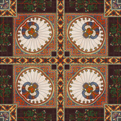 traditional square scarf with different geometric and paisley pattern

