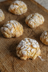 Homemade cookies on a table with a linen tablecloth