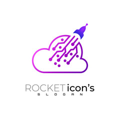Cloud logo and rocket design combination, line style