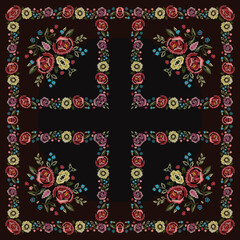 traditional square scarf with different geometric and paisley pattern
