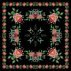 traditional square scarf with different geometric and paisley pattern
