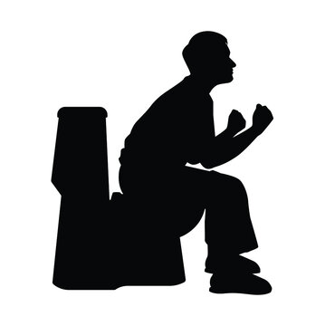 recommend clip art: Young man sitting in the toilet bowl silhouette on white background