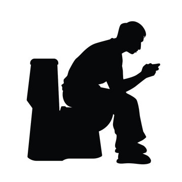 recommend clip art: Young man sitting in the toilet bowl silhouette on white background