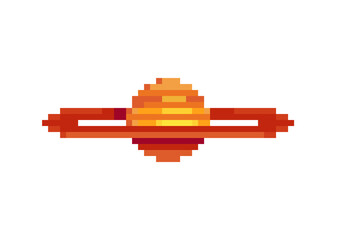 Planet icon. Pixel art style. 8-bit sprite. Old school computer graphic style. Isolated vector illustration. Knitted design. © thepolovinkin