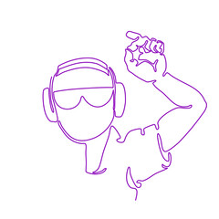 Single line drawing of a boy wearing headphones snapping his fingers.