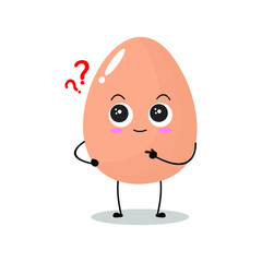 Vector illustration of egg character with cute expression, curious face, asking , easter egg isolated on white background, simple minimal style, boiled egg for mascot collection, emoticon