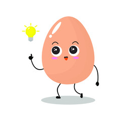 Vector illustration of egg character with cute expression,smart, get an idea, easter egg isolated on white background, simple minimal style, boiled egg for mascot collection, emoticon