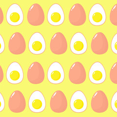 seamless easter pattern. Chicken boiled half cut eggs pattern on yellow background. Easter egg simple concept, minimal design 