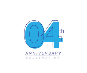 4th anniversary blue colored vector design for birthday celebration, isolated on white background