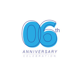 Obraz premium 6th anniversary blue colored vector design for birthday celebration, isolated on white background