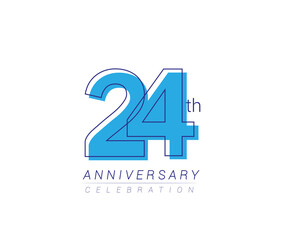 24th anniversary blue colored vector design for birthday celebration, isolated on white background
