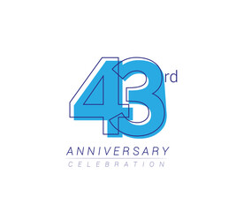 43rd anniversary blue colored vector design for birthday celebration, isolated on white background