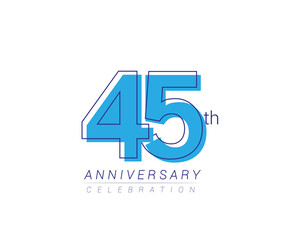 45th anniversary blue colored vector design for birthday celebration, isolated on white background