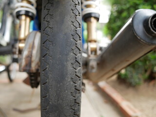 closeup of old motorcycle tires texture.