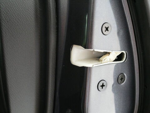 closeup of car door locker system for safety.