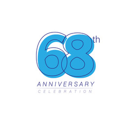 68th Anniversary blue colored vector design for birthday celebration, isolated on white background