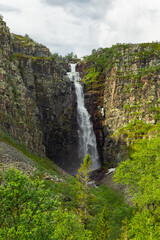 Fototapeta na wymiar The highest waterfall in Sweden 