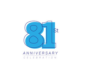 81st anniversary blue colored vector design for birthday celebration, isolated on white background