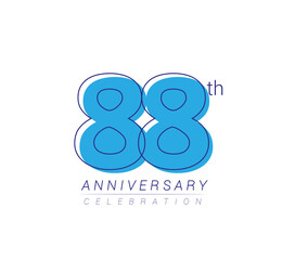 88th anniversary blue colored vector design for birthday celebration, isolated on white background