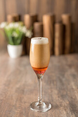 Rose Latte with wood and plant background