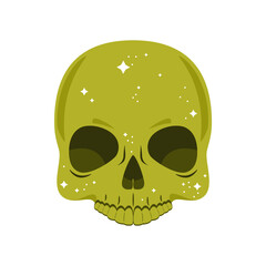 A golden skull with stars on a white background.