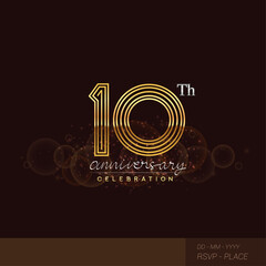Obraz premium 10th anniversary logotype with glitter and shiny golden colored isolated on elegant background.