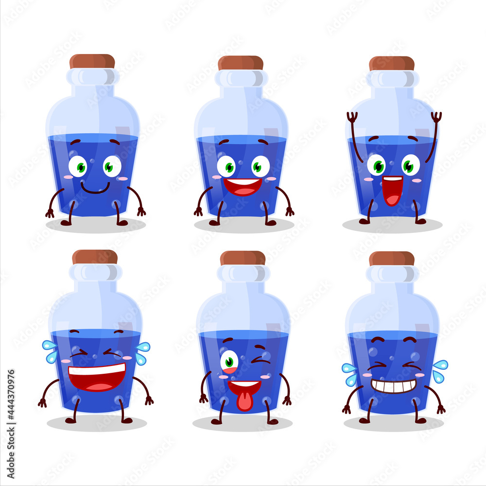 Sticker Cartoon character of blue magic potion with smile expression