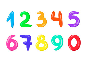 Bright colored numbers set for children in a cartoon style. Math numbers for school.