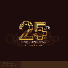 25th anniversary logotype with glitter and shiny golden colored isolated on elegant background.