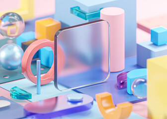 Glass Template Mockup Geometry Shapes Abstract Composition Art Pink 3D Rendering © natanaelginting