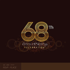 68th anniversary logotype with glitter and shiny golden colored isolated on elegant background.