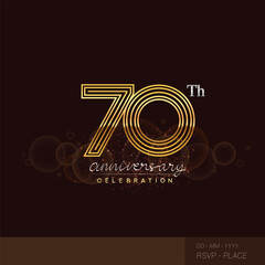 70th anniversary logotype with glitter and shiny golden colored isolated on elegant background.