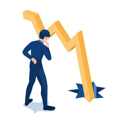 Isometric Businessman Looking at Graph Falling Down Through The Floor