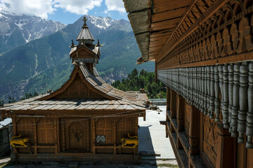 Views of the Hindu temple of Narayan Nagini in the village of Kalpa in Himachal Pradesh, India.