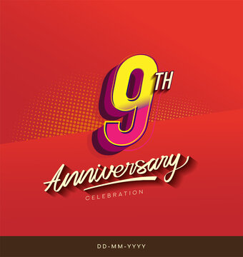 9th anniversary celebration logotype colorful design isolated with red background and modern design.