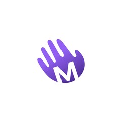 m letter hand palm hello logo vector icon illustration