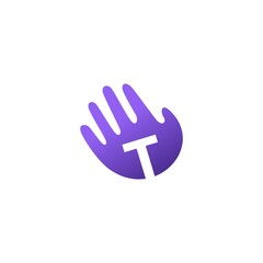 t letter hand palm hello logo vector icon illustration