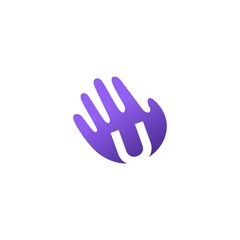 Fototapeta na wymiar u letter hand palm hello logo vector icon illustration