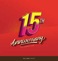 15th anniversary celebration logotype colorful design isolated with red background and modern design.